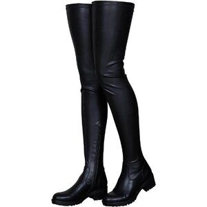 Women's Black Polyurethane Thigh High Over The Knee Rounded Toe Fashion Boots
